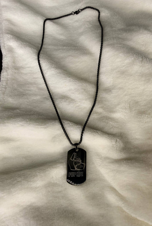 Fekete színű fém dögcédula nyaklánc golyós lánccal - FoxHeaven Studio kiegészítők